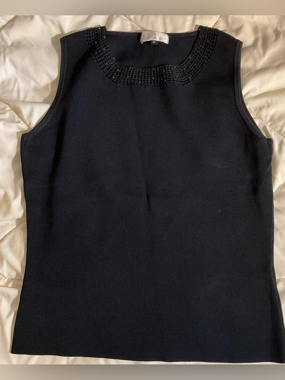 Sleeveless Black Beaded Neck Tank Top